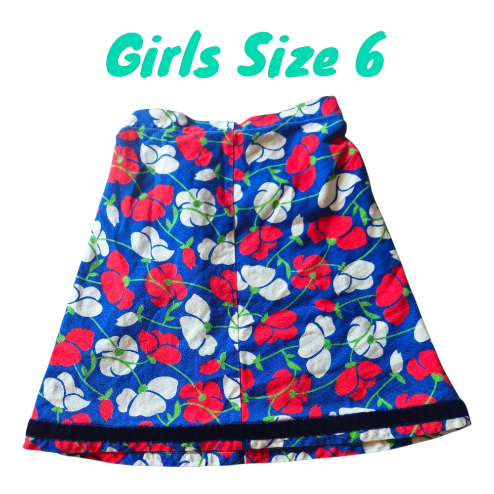 Baby Bean Bright Floral Flower Skirt Velvet Trim Vintage Fabric USA Made Girls 6